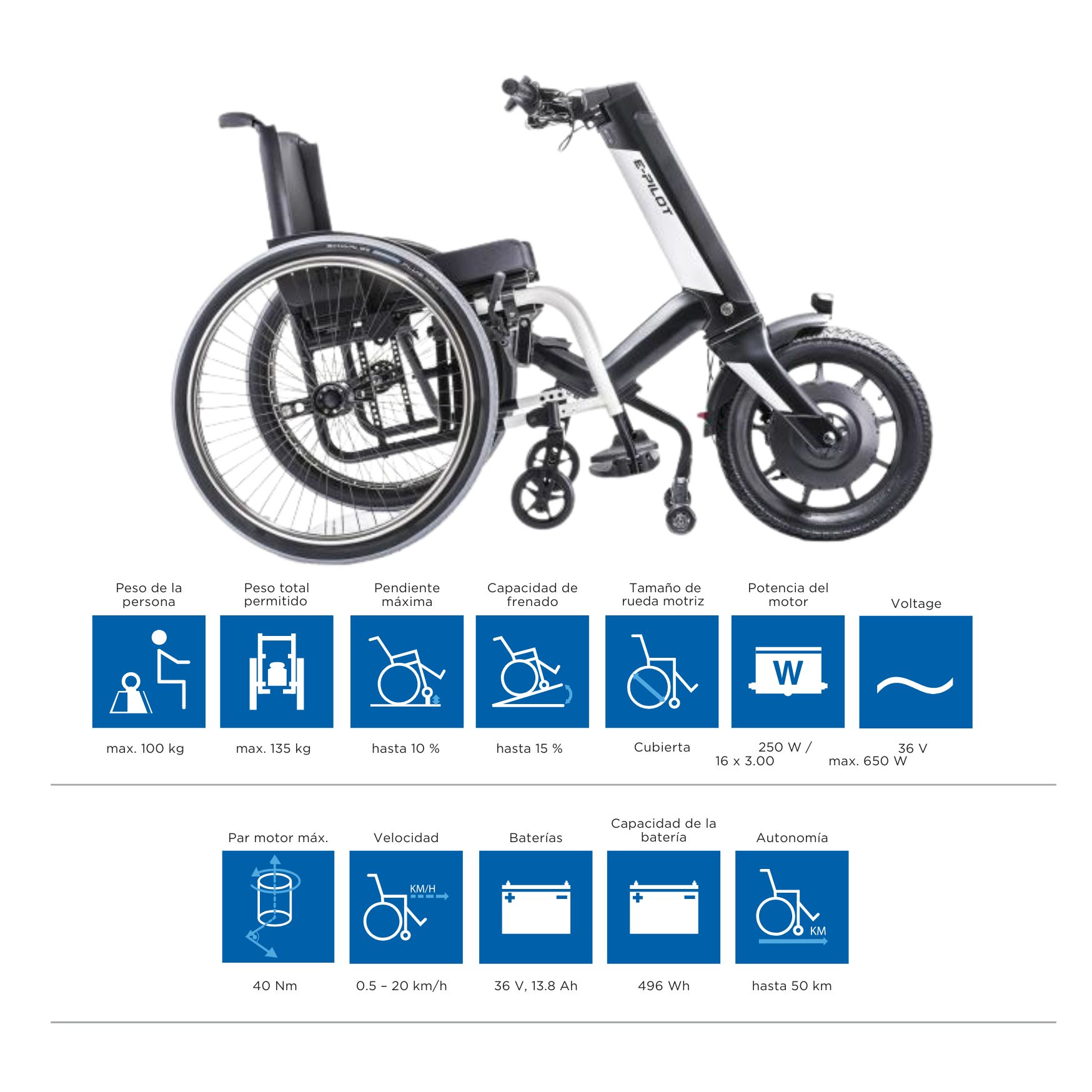 Invacare Alber e-pilot | Handbike eléctrica frontal para silla de ruedas – rueda 16″, hasta 50 km de autonomía - Imagen 4